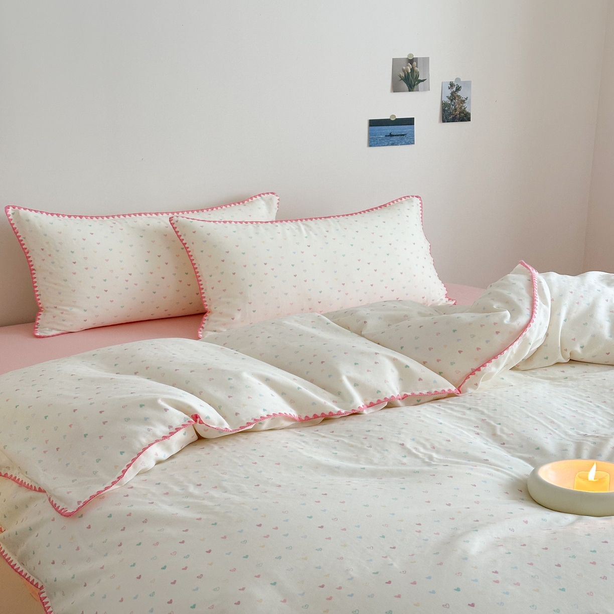 91家纺网 家纺一手货源 找家纺 2025新款工艺款全棉双层纱小清新贝壳边四件套 简爱