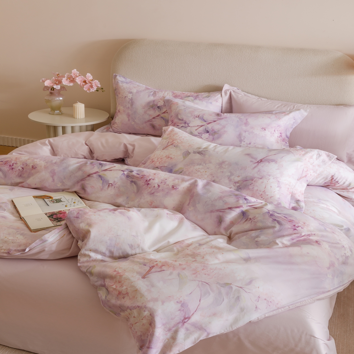 91家纺网 家纺一手货源 找家纺 2025新款【如梦令】红金裸盖棉四件套（标准号 全网控价） 花房姑娘-紫