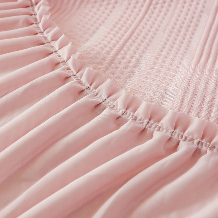 91家纺网 家纺一手货源 找家纺 2025新款亲肤流星雨冰丝席床裙 粉色