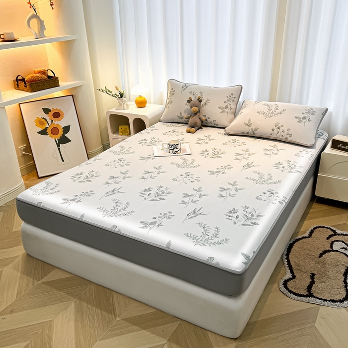 91家纺网 家纺一手货源 找家纺 2025春夏新款独家研发太空层凉感软席冰丝印花凉席床笠款 安禾