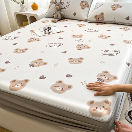 2025春夏新款独家研发太空层凉感软席冰丝印花凉席床笠款 黄油小熊