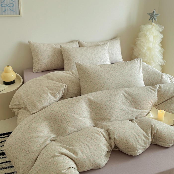 91家纺网 家纺一手货源 找家纺 塞纳 2026新款.全棉有氧双层纱四件套-场景一 宛夏-浅绿