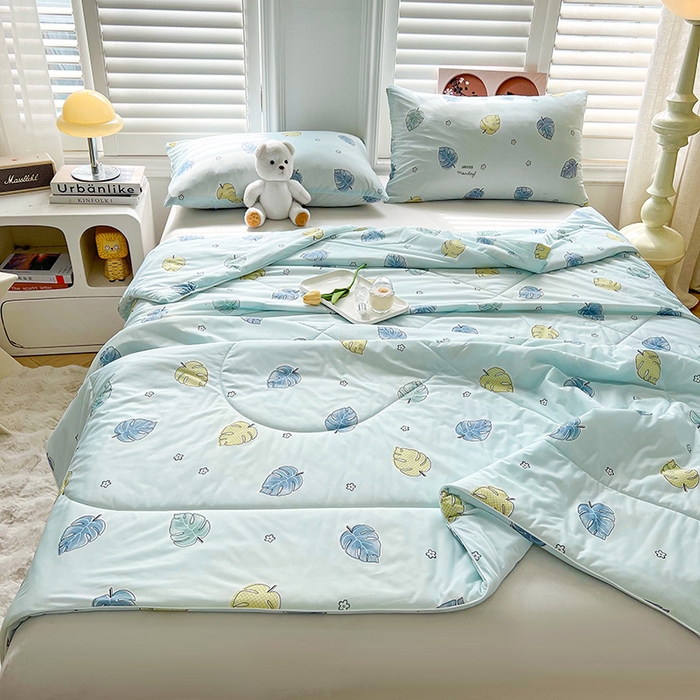 91家纺网 家纺一手货源 找家纺 好梦来家纺（原锦茂家纺） 2025新款印花凉感丝抗菌夏被 叶脉