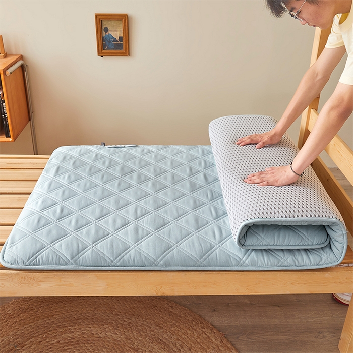 91家纺网 家纺一手货源 找家纺 丽诺床垫 2025新款氧乐棉三明治学生床垫 兰灰