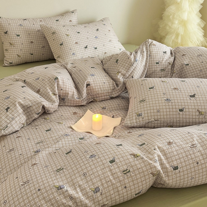 91家纺网 家纺一手货源 找家纺 塞纳 2026新款.全棉有氧双层纱四件套-场景一 追觅-黄