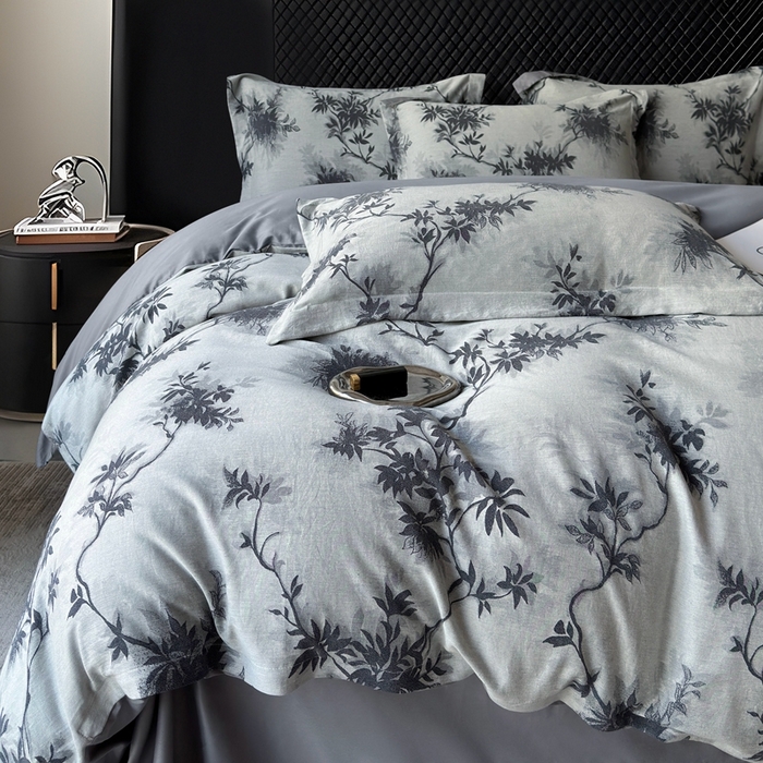 91家纺网 家纺一手货源 找家纺 朵希曼 2025新款轻奢全棉提花系列四件套 南枝-蓝