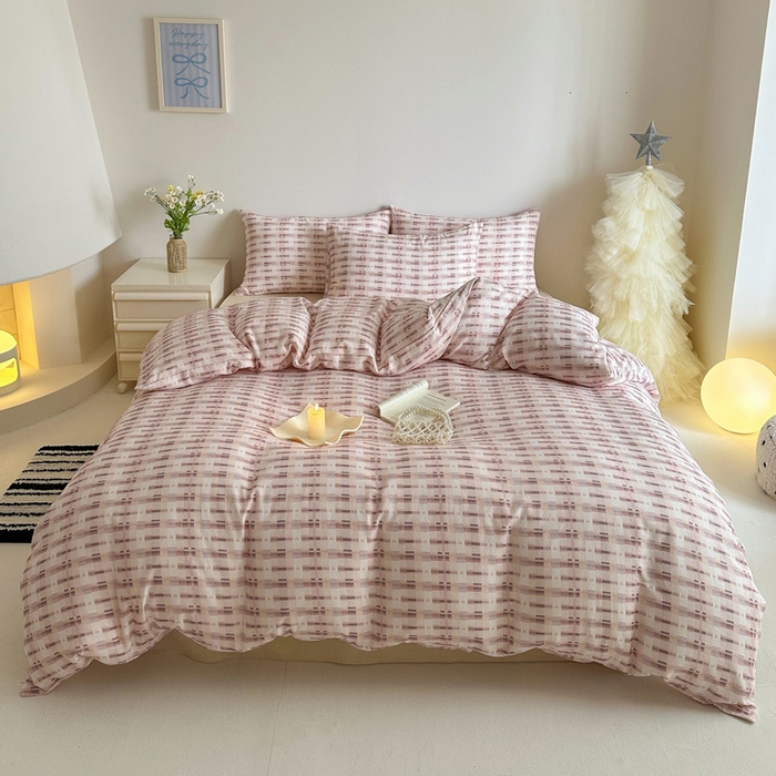 91家纺网 家纺一手货源 找家纺 塞纳 2026新款.全棉有氧双层纱四件套-场景一 云缦-咖