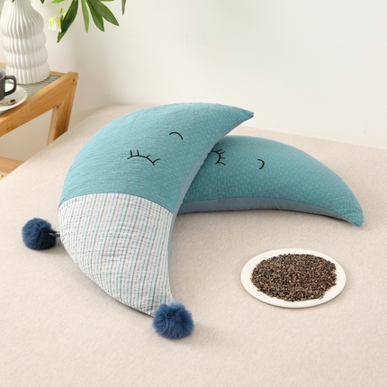 91家纺网 家纺一手货源 找家纺 珍贝家纺 2025新款A类全棉双层纱荞麦枕-月牙弯弯 月牙湾湾-蓝色