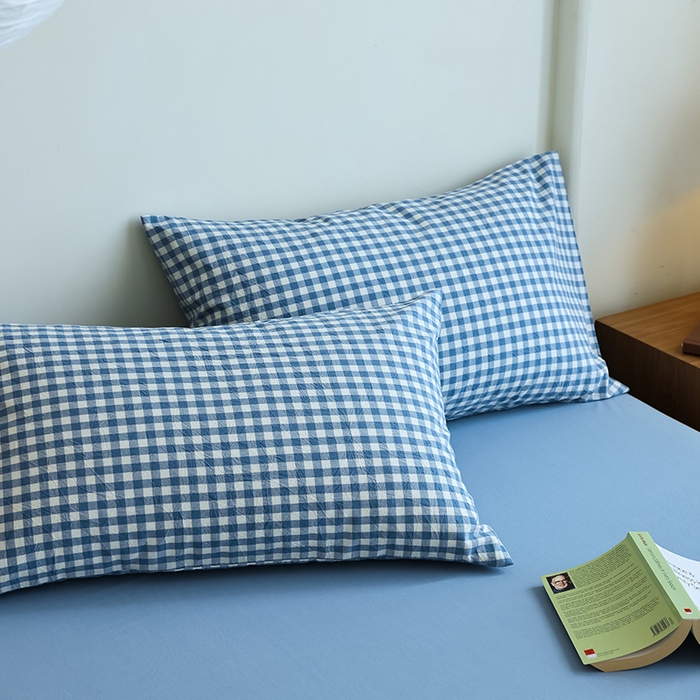 91家纺网 家纺一手货源 找家纺 雯雨家纺 2025新款A类无印风里外全棉纯棉水洗棉新疆棉花夏被夏凉被空调被 浅蓝小格