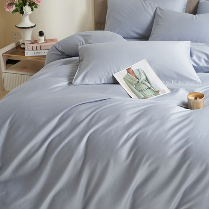 91家纺网 家纺一手货源 找家纺 暖芯家纺 2025新款60S黑标全棉四件套 浅蓝灰