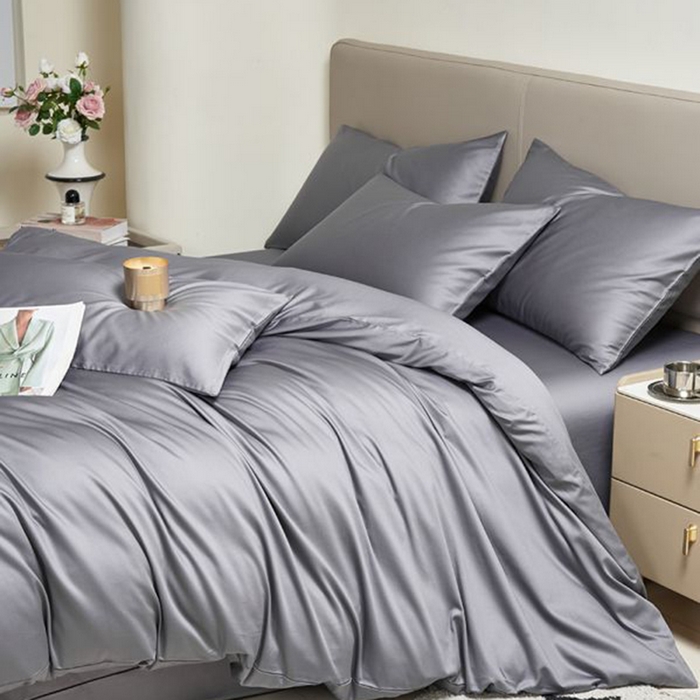 91家纺网 家纺一手货源 找家纺 暖芯家纺 2025新款60S黑标全棉四件套 远山灰