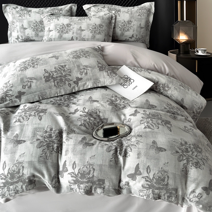 91家纺网 家纺一手货源 找家纺 朵希曼 2025新款轻奢全棉提花系列四件套 知画-灰