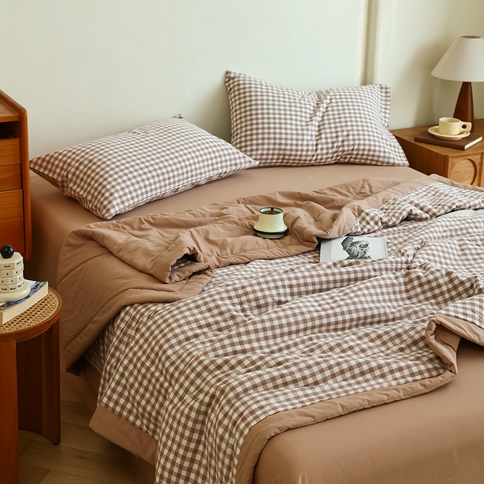 91家纺网 家纺一手货源 找家纺 雯雨家纺 2025新款A类无印风里外全棉纯棉水洗棉新疆棉花夏被夏凉被空调被 米小格