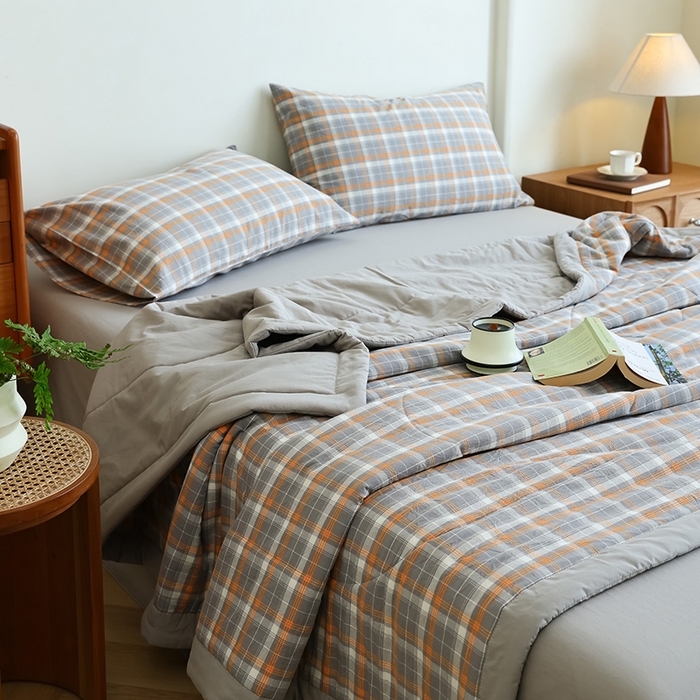 91家纺网 家纺一手货源 找家纺 雯雨家纺 2025新款A类无印风里外全棉纯棉水洗棉新疆棉花夏被夏凉被空调被 南国-灰