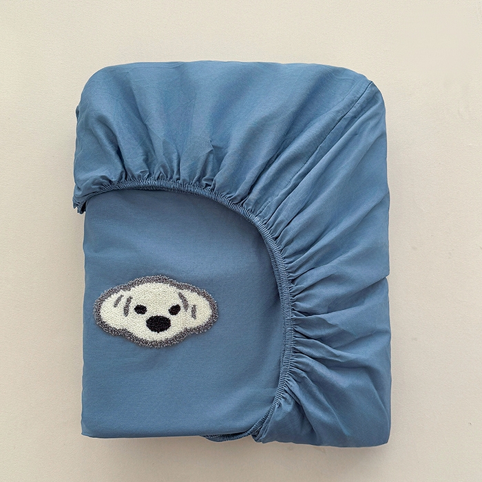 91家纺网 家纺一手货源 找家纺 澳梵家居 2025新款A类全棉毛巾绣床笠 小白-藏蓝