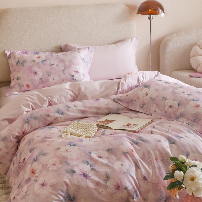 91家纺网 家纺一手货源 找家纺 2025新款全棉纯棉【如梦令】红金裸盖棉四件套【标准号全网控价（折后券后）不低于199元】 紫丁香