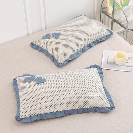91家纺网 家纺一手货源 找家纺 珍贝家纺 2025新款A类全棉双层纱荞麦枕-心心相印 心心相印--蓝色
