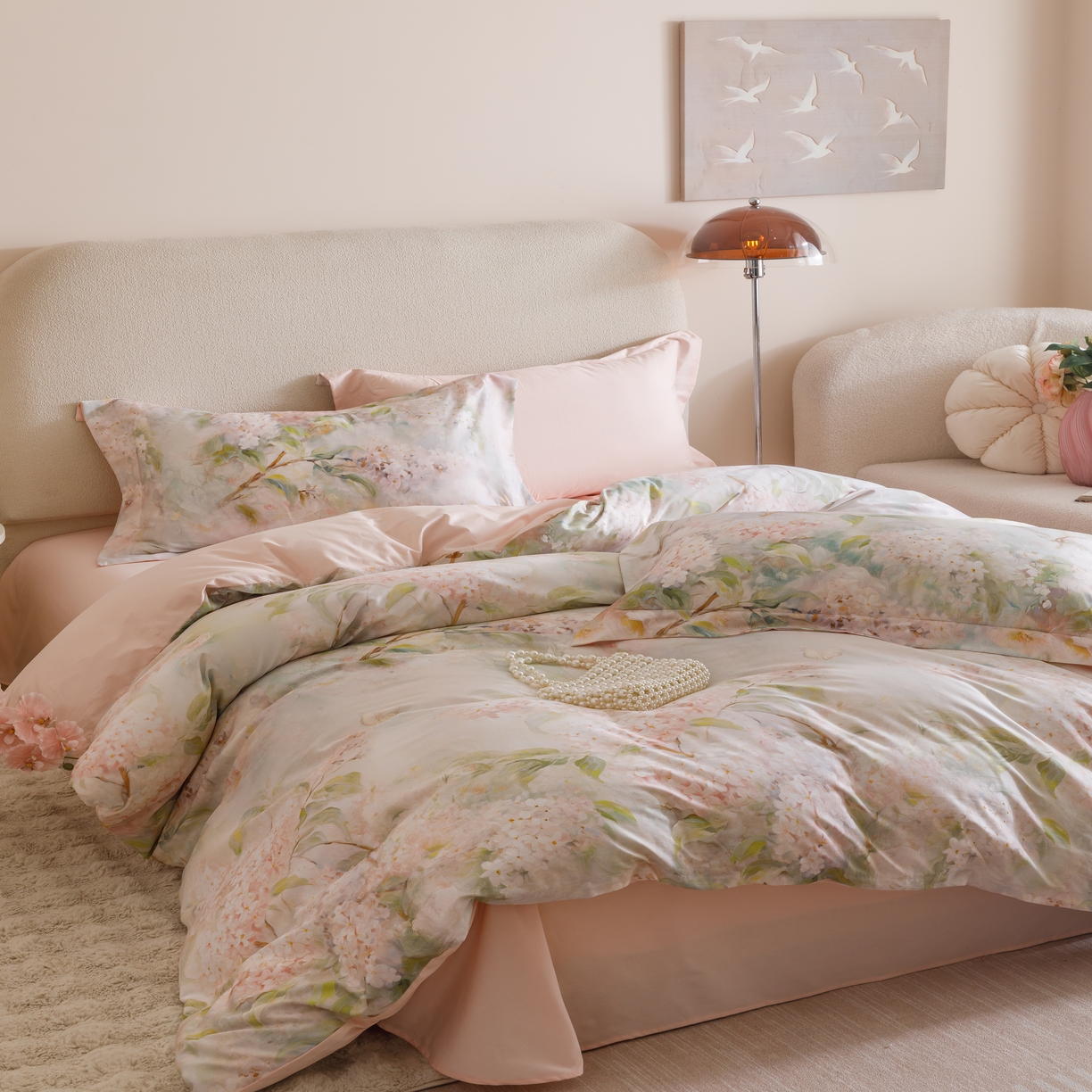 91家纺网 家纺一手货源 找家纺 2025新款【如梦令】红金裸盖棉四件套（标准号 全网控价） 花想容