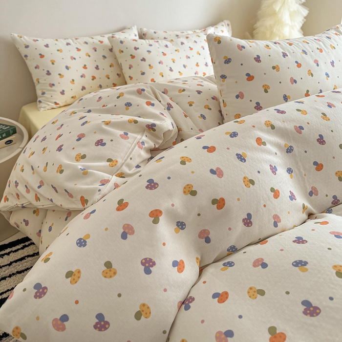 91家纺网 家纺一手货源 找家纺 塞纳 2026新款.全棉有氧双层纱四件套-场景一 彩菇轻语