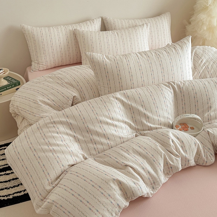 91家纺网 家纺一手货源 找家纺 塞纳 2026新款.全棉有氧双层纱四件套-场景一 绛妍-米