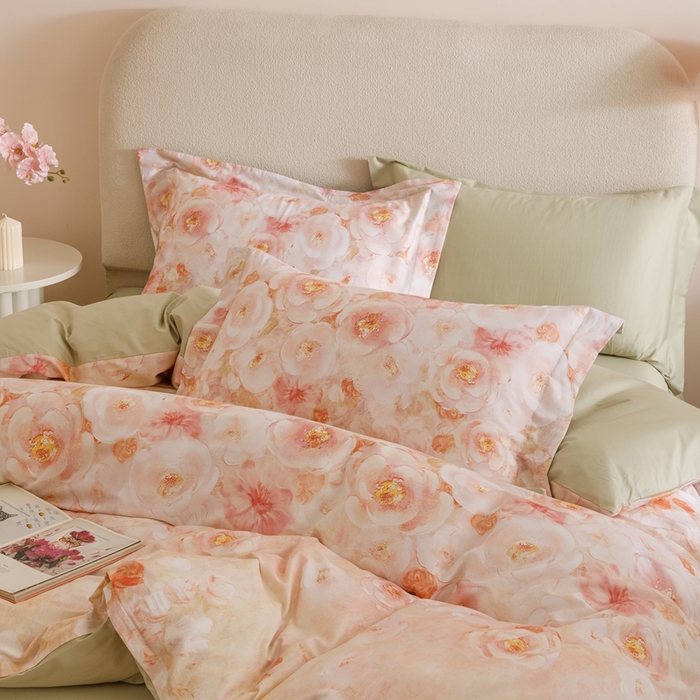 91家纺网 家纺一手货源 找家纺 2025新款全棉纯棉【如梦令】红金裸盖棉四件套【标准号全网控价（折后券后）不低于199元】 梦幻花园