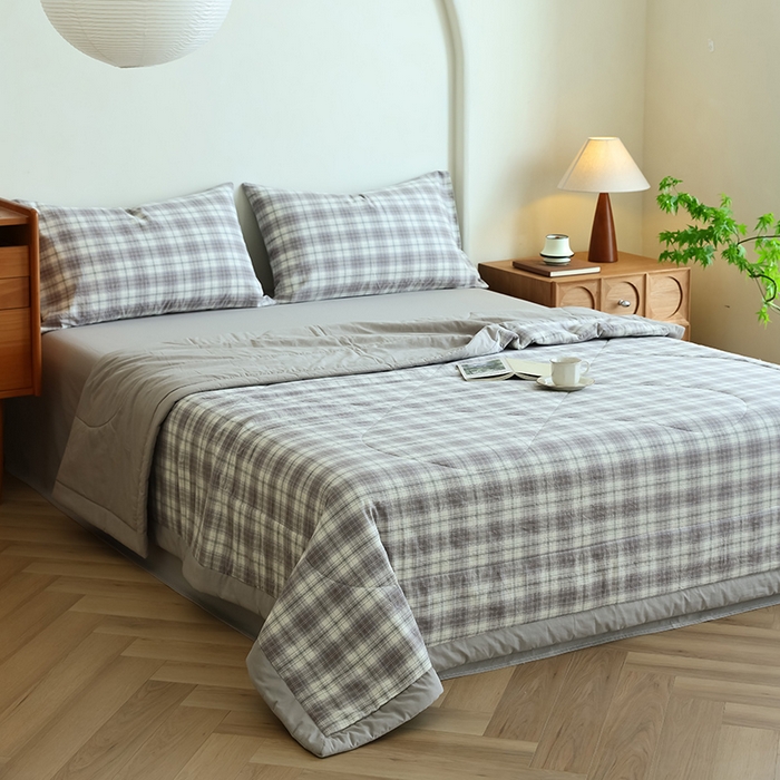 91家纺网 家纺一手货源 找家纺 雯雨家纺 2025新款A类无印风里外全棉纯棉水洗棉新疆棉花夏被夏凉被空调被 光年灰