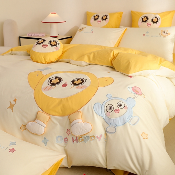 91家纺网 家纺一手货源 找家纺 绒棉世家 2025绒棉世家新款全棉水洗棉贴布绣专版四件套 蛋仔