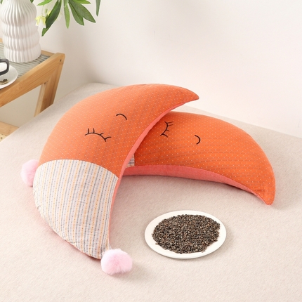 91家纺网 家纺一手货源 找家纺 珍贝家纺 2025新款A类全棉双层纱荞麦枕-月牙弯弯 月牙湾湾-橙色