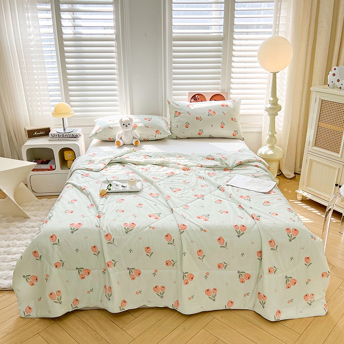 91家纺网 家纺一手货源 找家纺 好梦来家纺（原锦茂家纺） 2025新款印花凉感丝抗菌夏被 夏日玫瑰