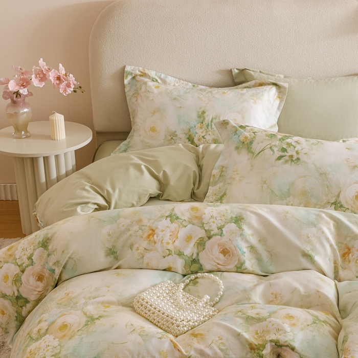 91家纺网 家纺一手货源 找家纺 2025新款【如梦令】红金裸盖棉四件套（标准号 全网控价） 苍兰春雨