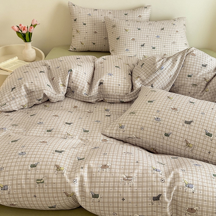 91家纺网 家纺一手货源 找家纺 塞纳 2026新款.全棉有氧双层纱四件套-场景一 追觅-黄