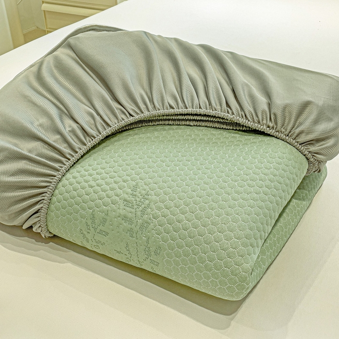 91家纺网 家纺一手货源 找家纺 富馨莱 2025新款A类480克PE凉感凉豆豆凉席三件套和单件床笠款 发财树-绿