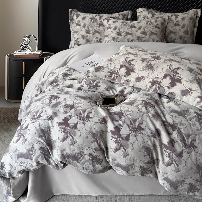 91家纺网 家纺一手货源 找家纺 朵希曼 2025新款轻奢全棉提花系列四件套 织梦 紫