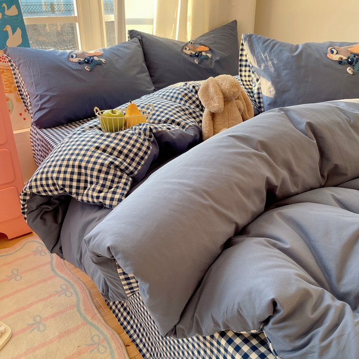 91家纺网 家纺一手货源 找家纺 慕尚家纺 2025新款春夏新款色织水洗棉毛巾绣四件套 朱迪