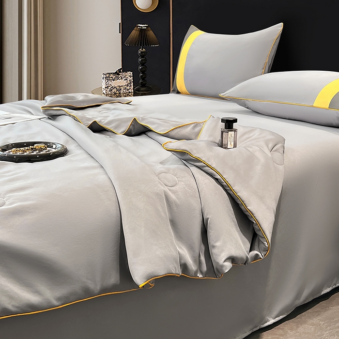 91家纺网 家纺一手货源 找家纺 梦舒羽 2025新款清凉舒适水洗冰丝双拼亮钻夏被 双拼亮钻高级灰