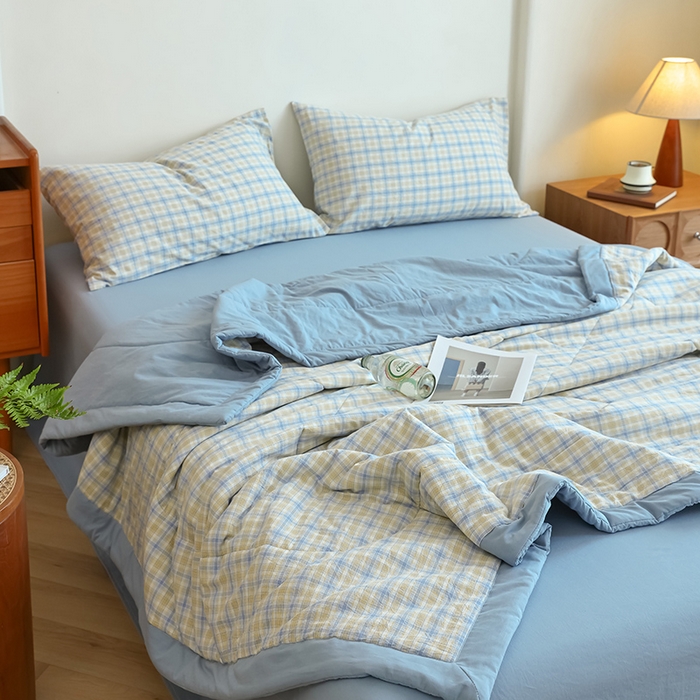 91家纺网 家纺一手货源 找家纺 雯雨家纺 2025新款A类无印风里外全棉纯棉水洗棉新疆棉花夏被夏凉被空调被 米粒黄