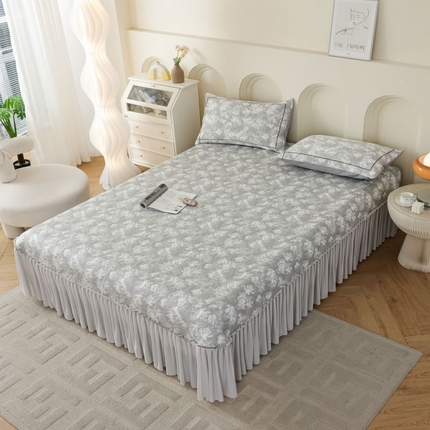 2025新款玫瑰亲肤冰丝席床裙 灰色