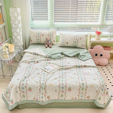 91家纺网 家纺一手货源 找家纺 一加一 2025新款A棉B水洗棉大豆夏被四件套 玫瑰兔兔