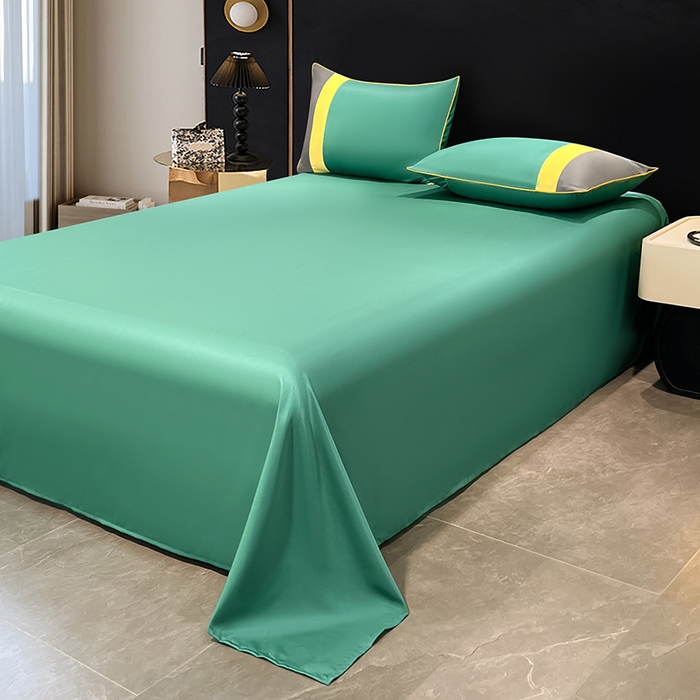 91家纺网 家纺一手货源 找家纺 梦舒羽 2025新款清凉舒适水洗冰丝双拼亮钻夏被四件套 双拼亮钻松石绿