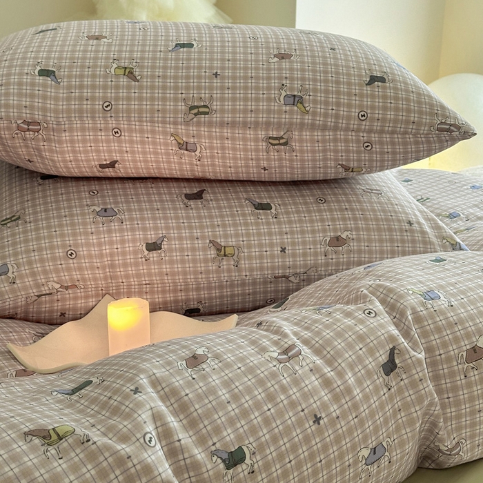 91家纺网 家纺一手货源 找家纺 塞纳 2026新款.全棉有氧双层纱四件套-场景一 追觅-黄