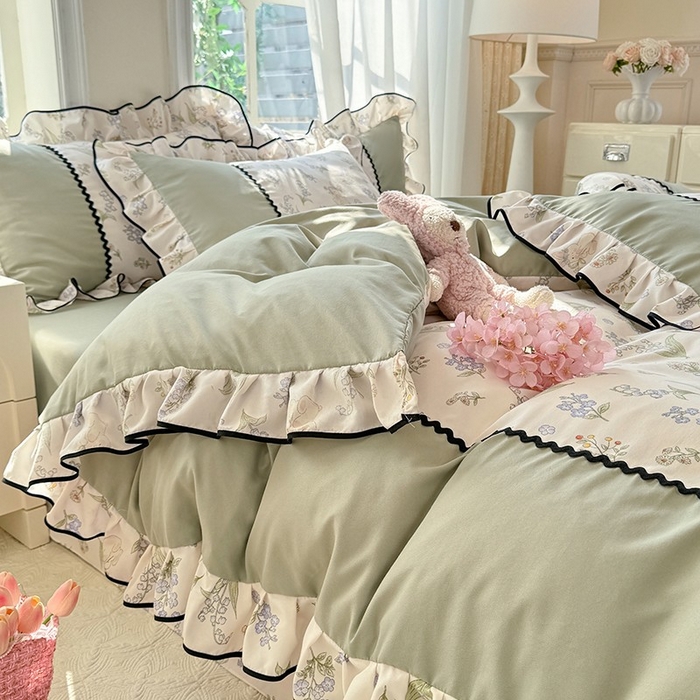 91家纺网 家纺一手货源 找家纺 大麦家纺 2025新款韩式花边亲肤棉四件套 风铃花