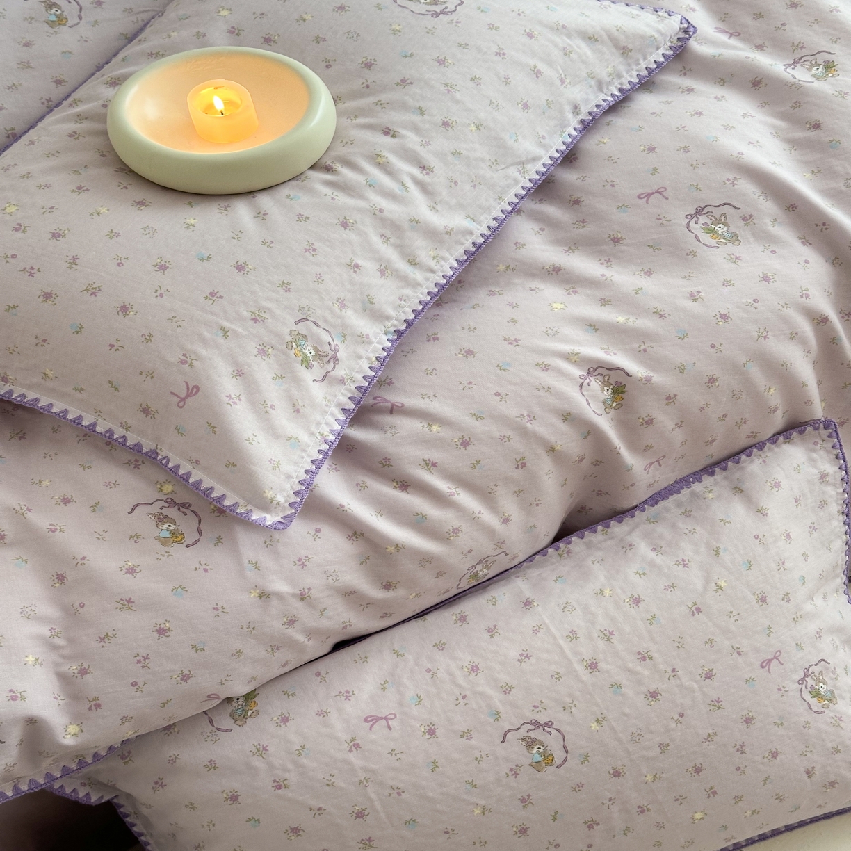 91家纺网 家纺一手货源 找家纺 2025新款春夏新品工艺款全棉双层纱贝壳边四件套 梦露