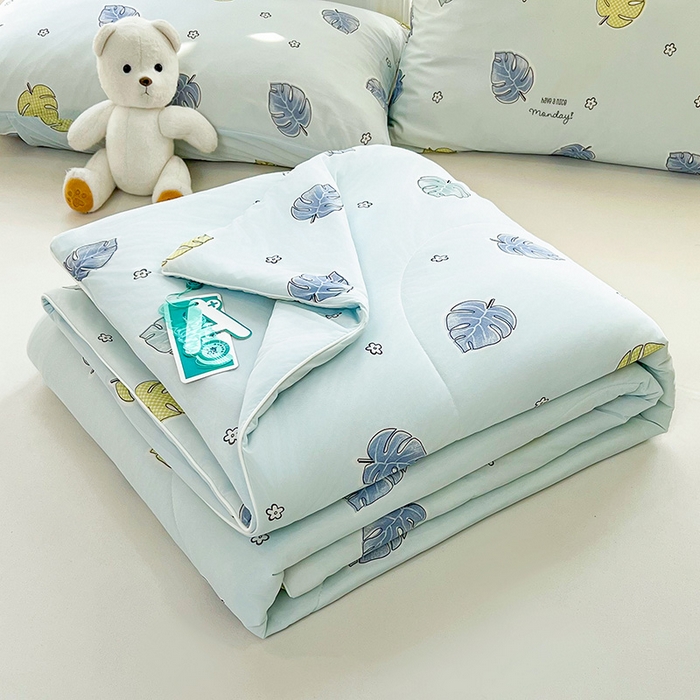 91家纺网 家纺一手货源 找家纺 好梦来家纺（原锦茂家纺） 2025新款印花凉感丝抗菌夏被 叶脉