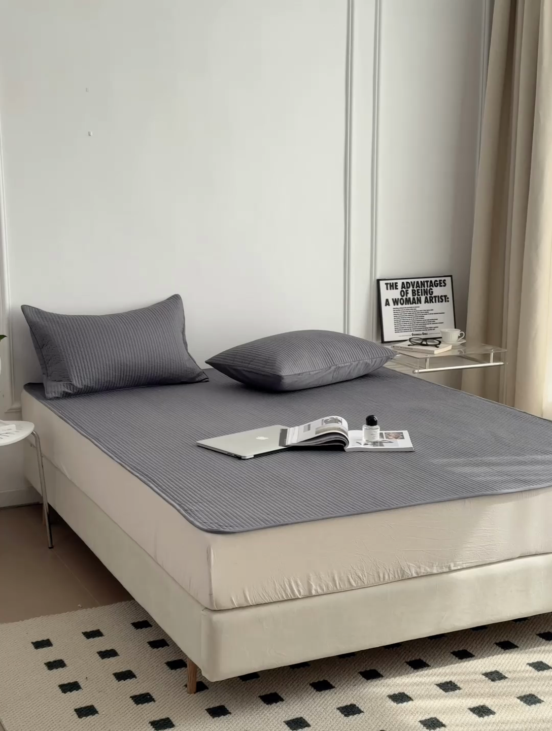 91家纺网 家纺一手货源 找家纺 法芙娜家纺 2025新款全棉40S水洗棉床垫 深灰