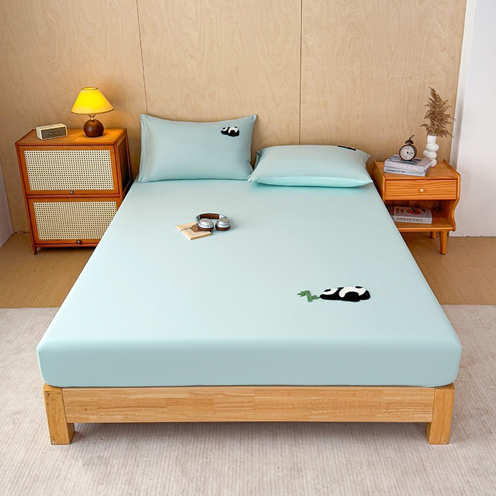 91家纺网 家纺一手货源 找家纺 澳梵家居 2025新款A类全棉毛巾绣床笠 熊猫-水蓝