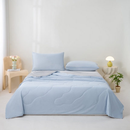好梦来家纺（原锦茂家纺） 2026新款印花凉感丝抗菌夏被 蓝拼灰