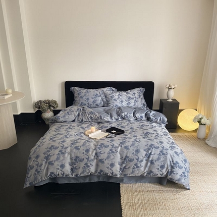 91家纺网 家纺一手货源 找家纺 玉宇阁2025新款100S色织天丝棉大提花四件套-椿庭岚 椿庭岚流光-霁蓝