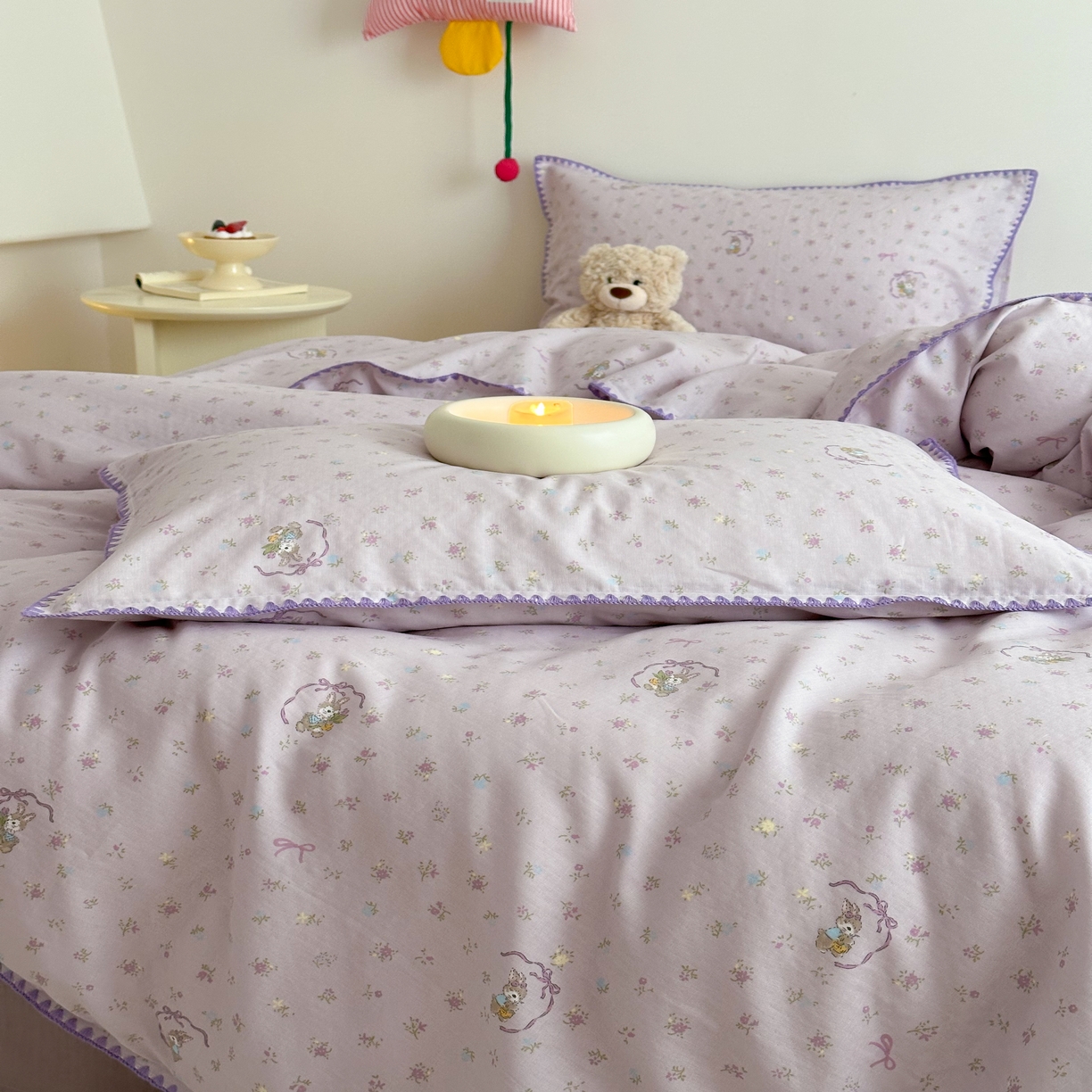 91家纺网 家纺一手货源 找家纺 2025新款工艺款全棉双层纱小清新贝壳边四件套 梦露