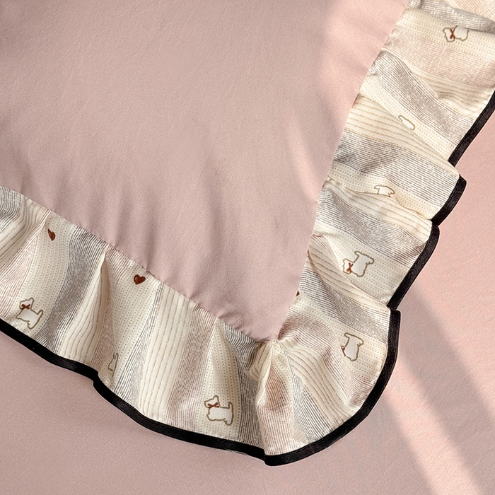 91家纺网 家纺一手货源 找家纺 大麦家纺 2025新款韩式花边亲肤棉四件套 线条狗