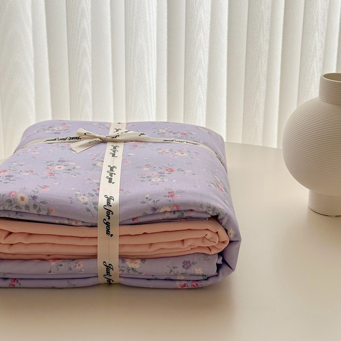 91家纺网 家纺一手货源 找家纺 塞纳 2026新款.全棉有氧双层纱四件套-场景一 汀花里-紫